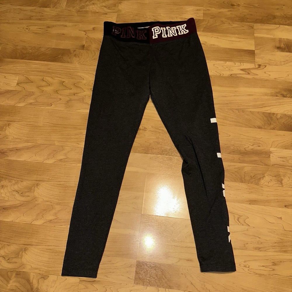 PINK Victoria's Secret Women's Yoga Pants‎ Gray Burgundy Waist Size Medium